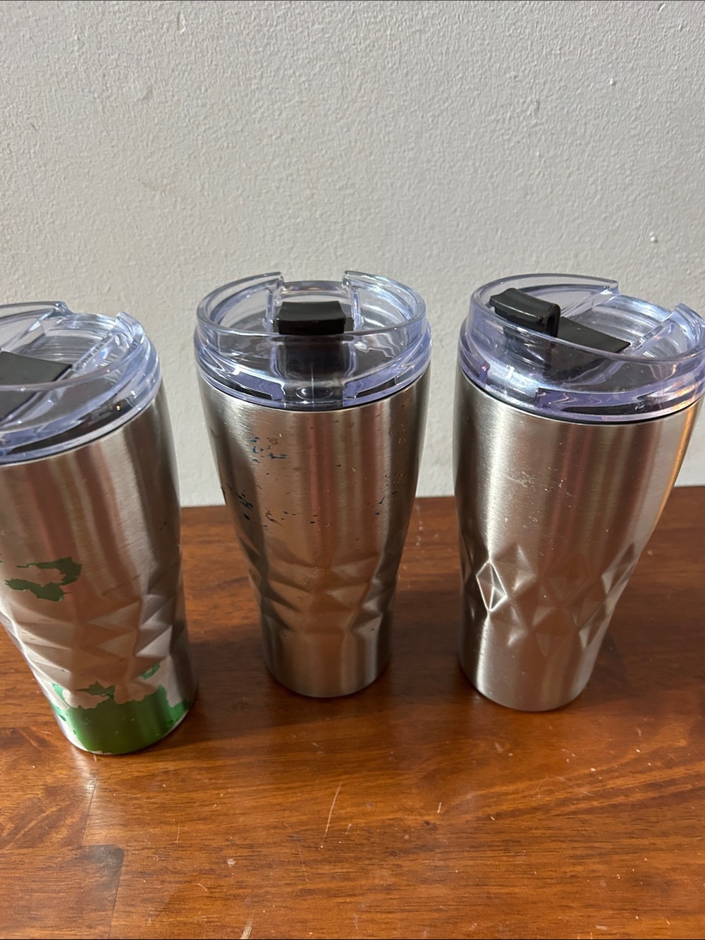 Stainless Steel Set of 2 Travel Tumblers with Clear Lid - Silver